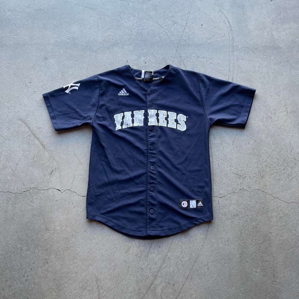 Adidas New York Yankees Baseball Jersey Mens Large Navy Blue Full Button MLB